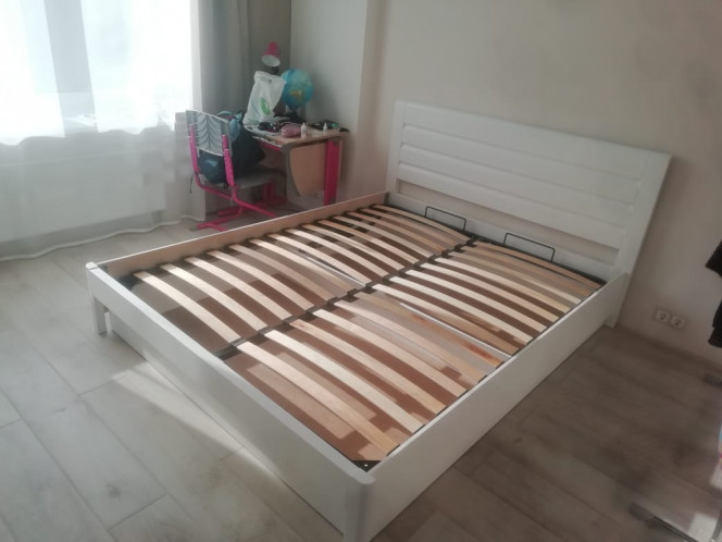 Кровать двуспальная из натурального дерева Блэр с подъёмным механизмом, массив сосны, цвет белая эмаль.