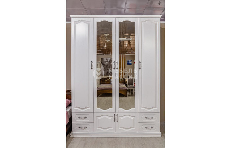 Шкаф 4-х створчатый из серии Лира (белая эмаль)